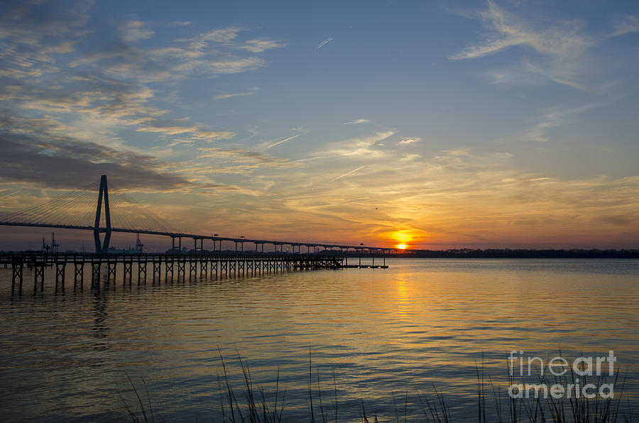 Arthur Ravenel Bridge Tranquil Sunset Photograph by Dale Powell