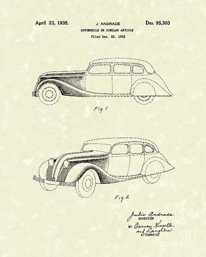 Automobile 1935 Patent Art #6 Drawing by Prior Art Design