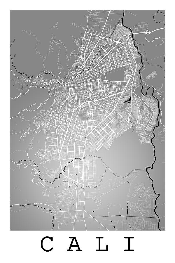 Cali Street Map - Cali Colombia Road Map Art on Colored Back Photograph ...