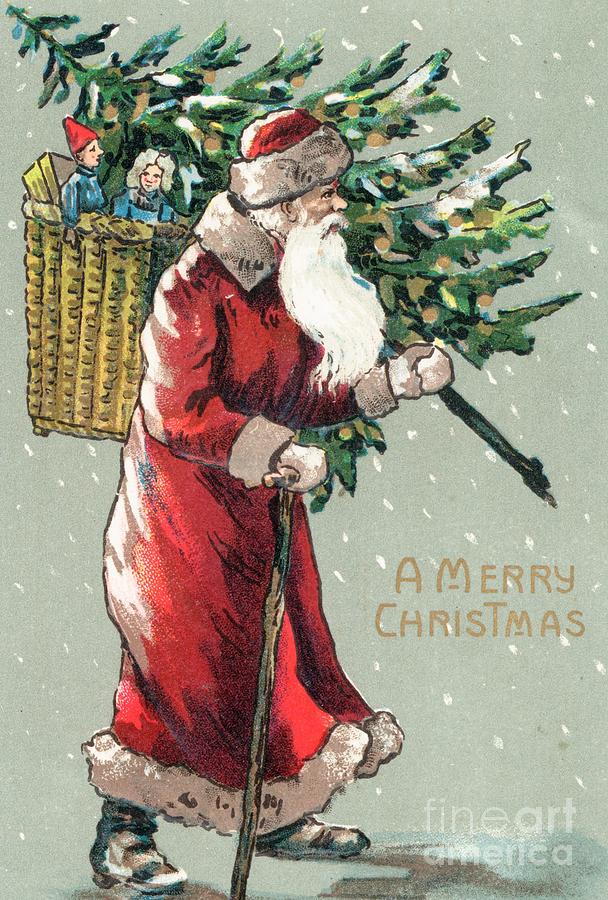 Santa Claus Painting - Christmas card by English School