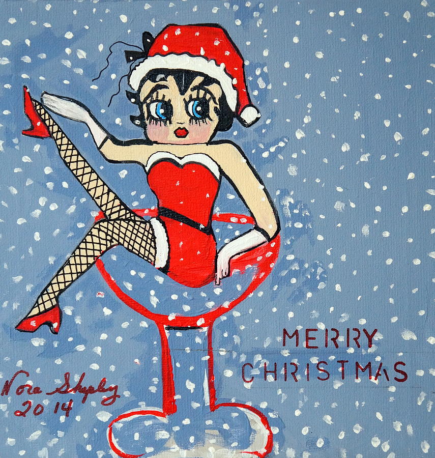 Betty Boop  Christmas Card Painting by Nora Shepley