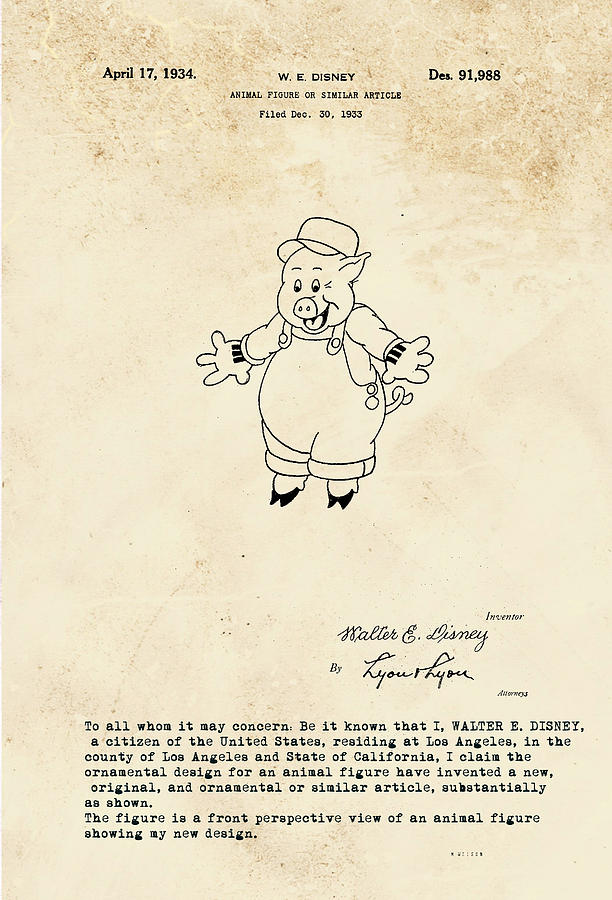Disney Pig Patent #6 Digital Art by Marlene Watson