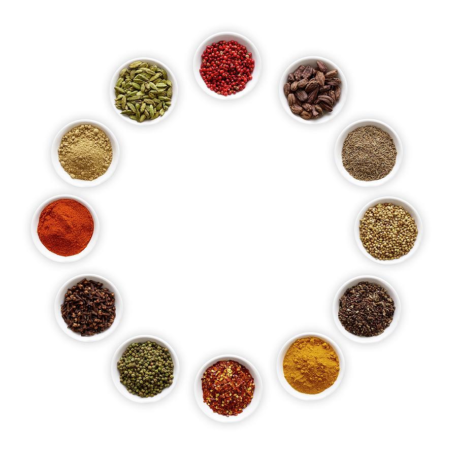 Dried Spices In Small Bowls #6 Photograph by Science Photo Library