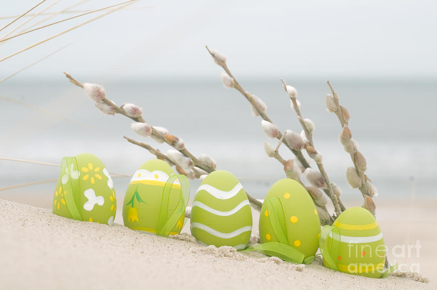 Easter Photograph - Easter decorated eggs on sand #6 by Michal Bednarek