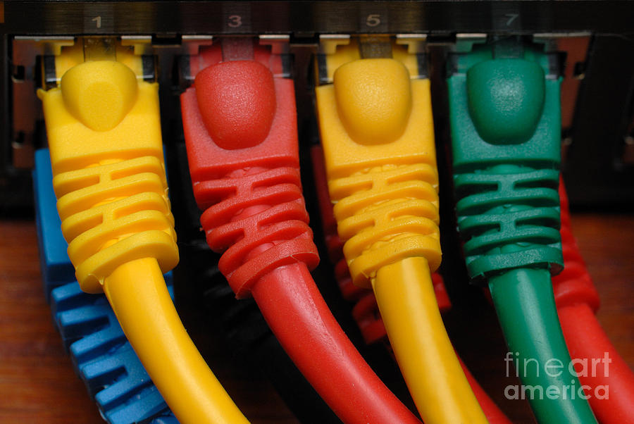 Primary Colors Photograph - Ethernet Cables Plugged into Router #6 by Amy Cicconi
