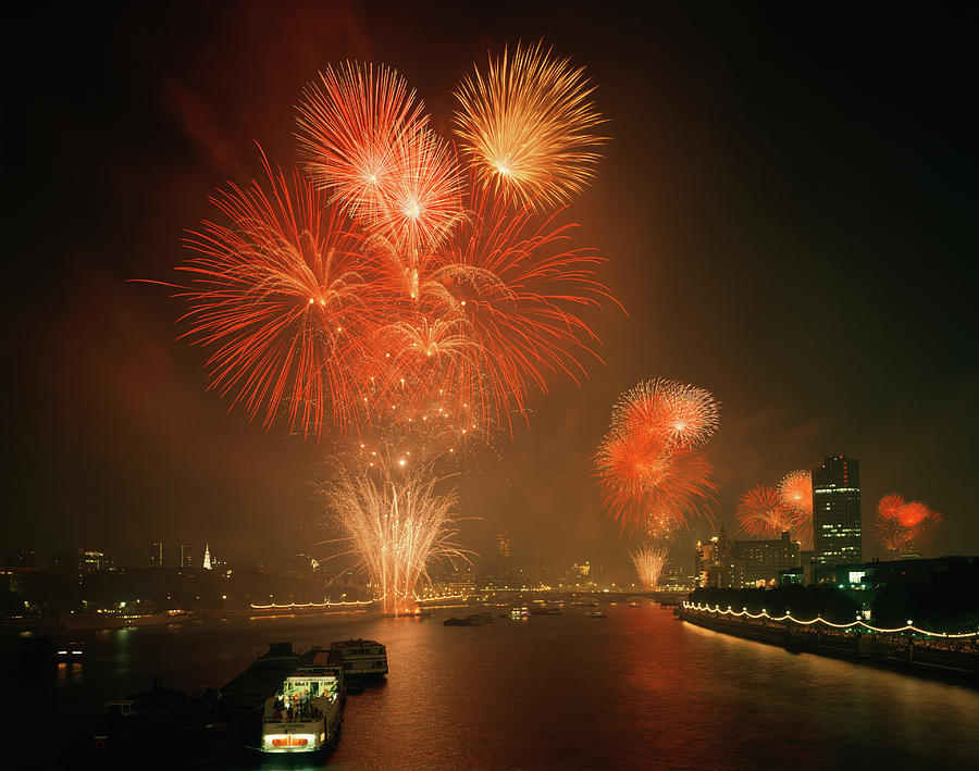 London Photograph - Fireworks Over The Thames #6 by Andy Williams/science Photo Library