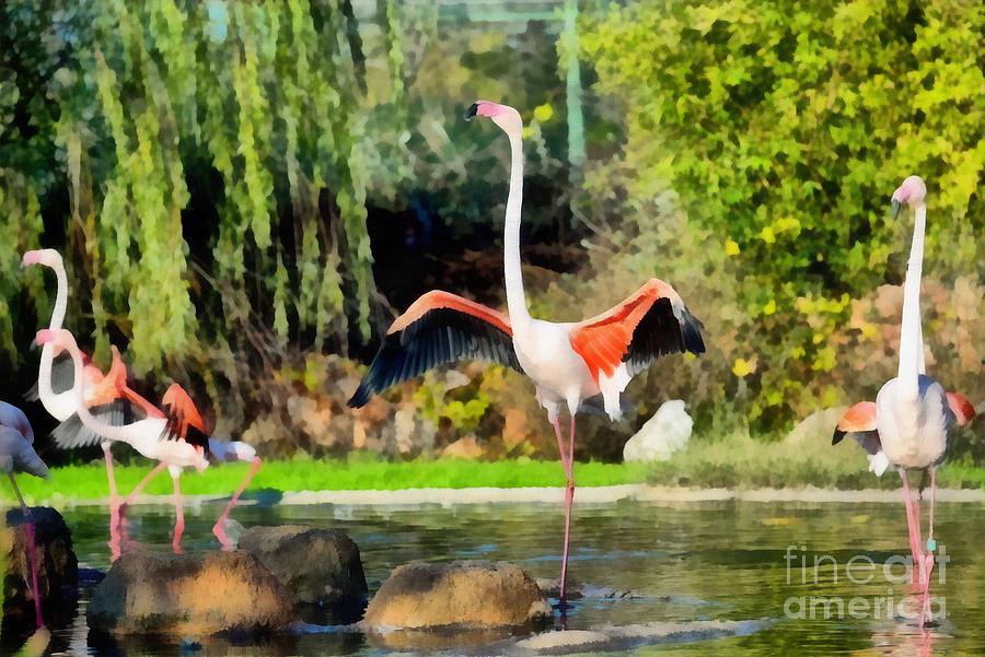 Flamingo Painting - Greater Flamingos #3 by George Atsametakis
