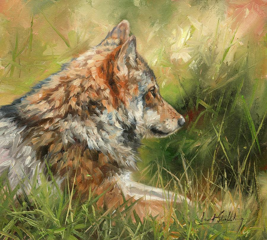 Wolves Painting - Grey Wolf #7 by David Stribbling