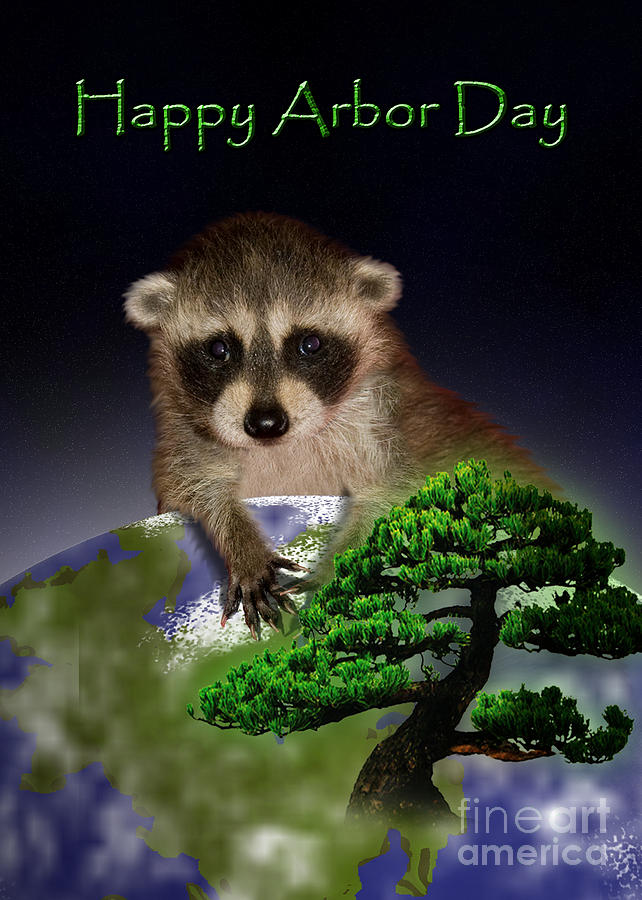 Nature Digital Art - Happy Arbor Day Raccoon #6 by Jeanette K