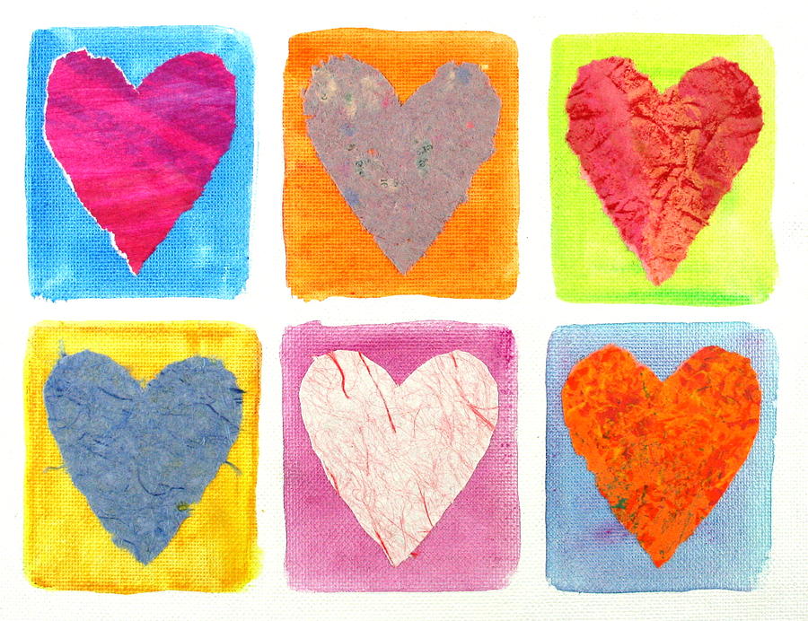 Hearts Painting - 6 Hearts Collage by Bob Baker