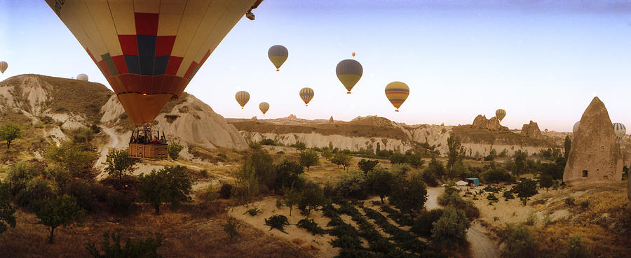 Transportation Photograph - Hot Air Balloons Over Landscape #6 by Panoramic Images
