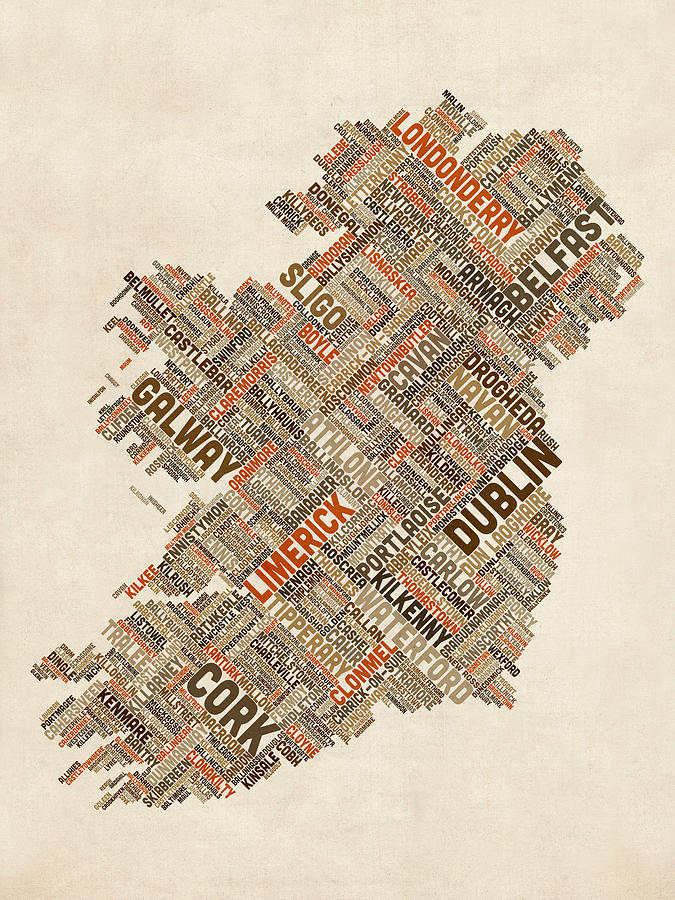 Ireland Eire City Text map #6 Digital Art by Michael Tompsett