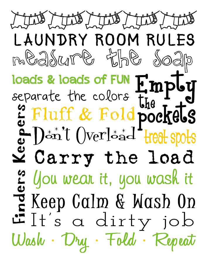 Typography Digital Art - Laundry Room Rules Poster #6 by Jaime Friedman