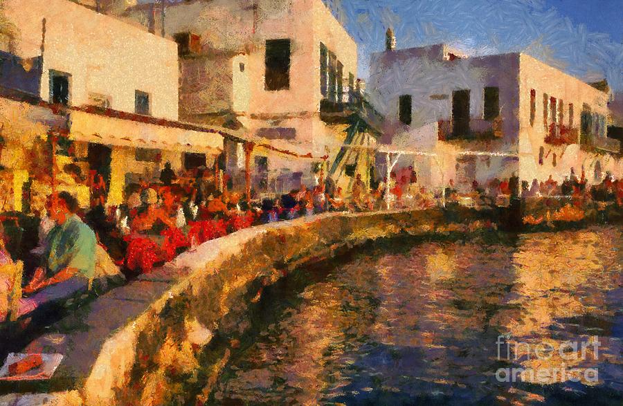 Little Venice in Mykonos island #2 Painting by George Atsametakis