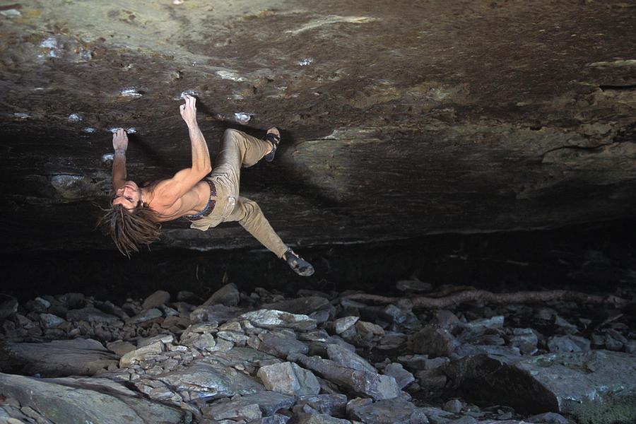 Sports Photograph - Man Bouldering On A Difficult #6 by Corey Rich