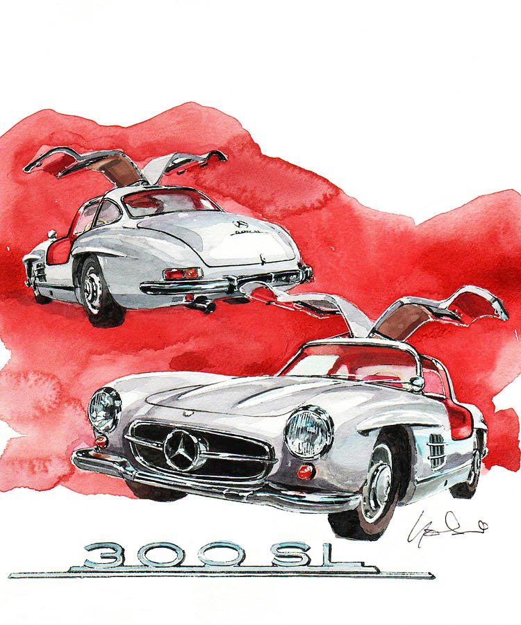 Mercedes 300SL Painting by Yoshiharu Miyakawa