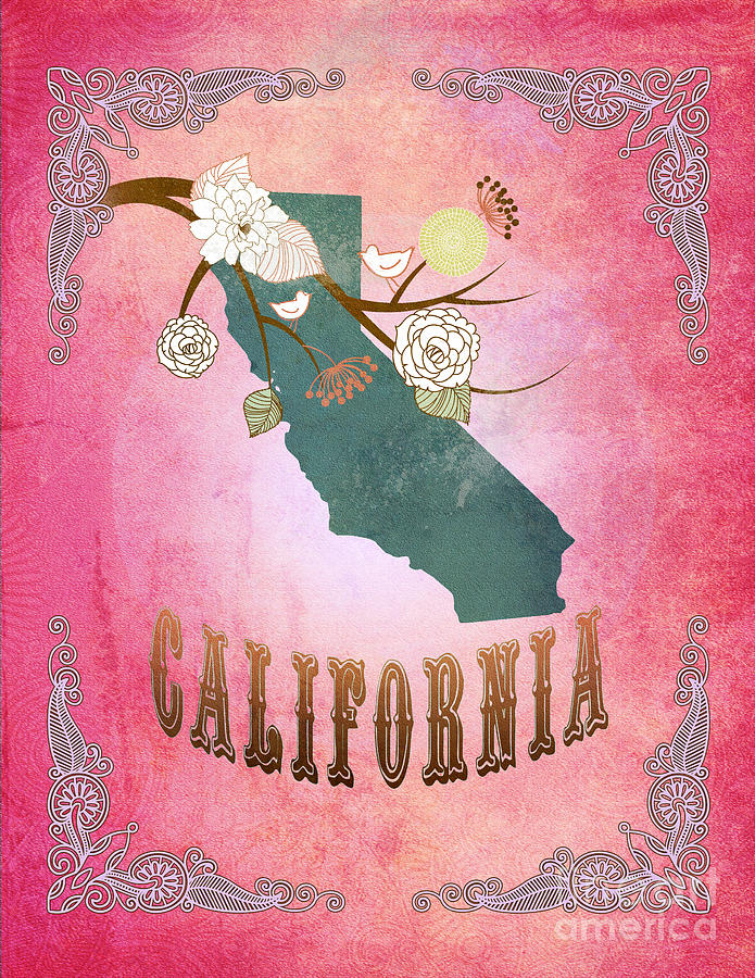 Modern Vintage California State Map Digital Art by Joy House Studio ...