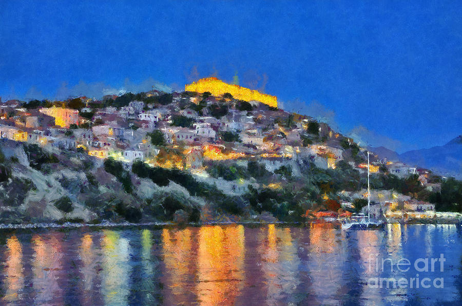 Molyvos town in Lesvos island #2 Painting by George Atsametakis