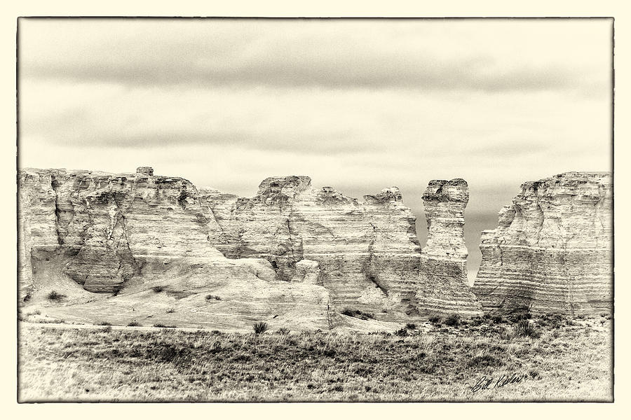 Black And White Photograph - Monument Rocks - Chalk Pyramids #1 by Bill Kesler