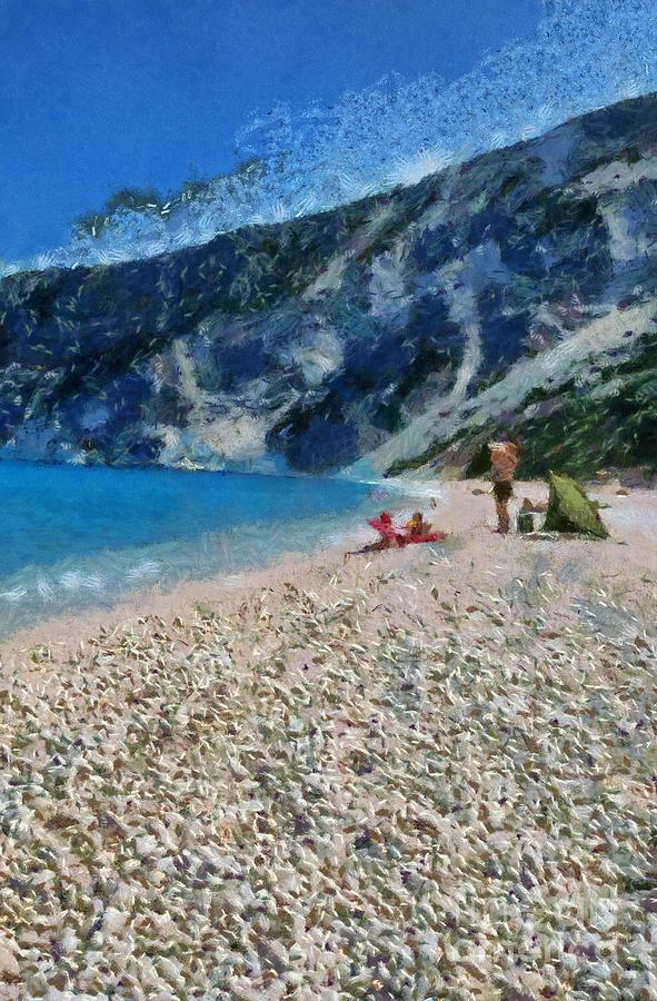 Myrtos beach in Kefallonia island #3 Painting by George Atsametakis