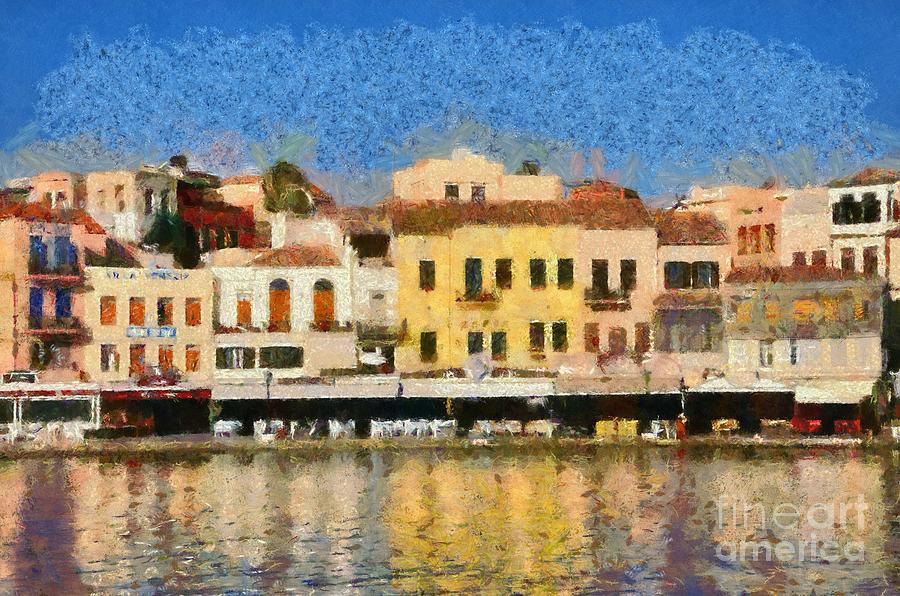 Painting of the old port of Chania #11 Painting by George Atsametakis