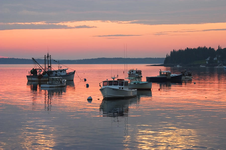 Sunset Photograph - Port Clyde Maine Fishing Boats At Sunset #6 by Keith Webber Jr
