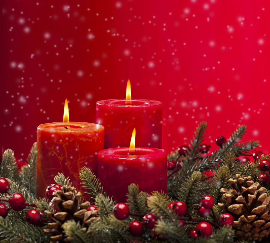 Red advent wreath with candles #6 Photograph by U Schade