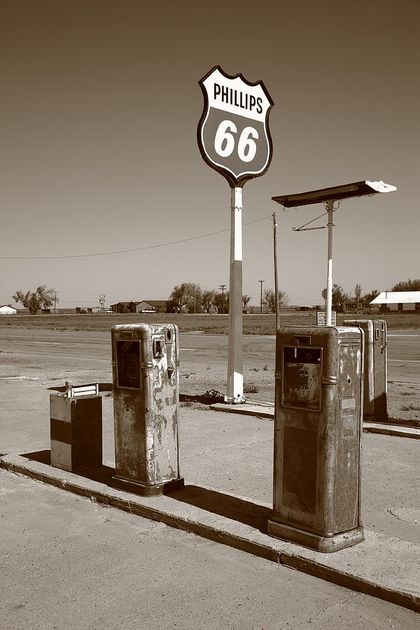 Route 66 - Rusty Gas Pumps 2012 Sepia Photograph by Frank Romeo