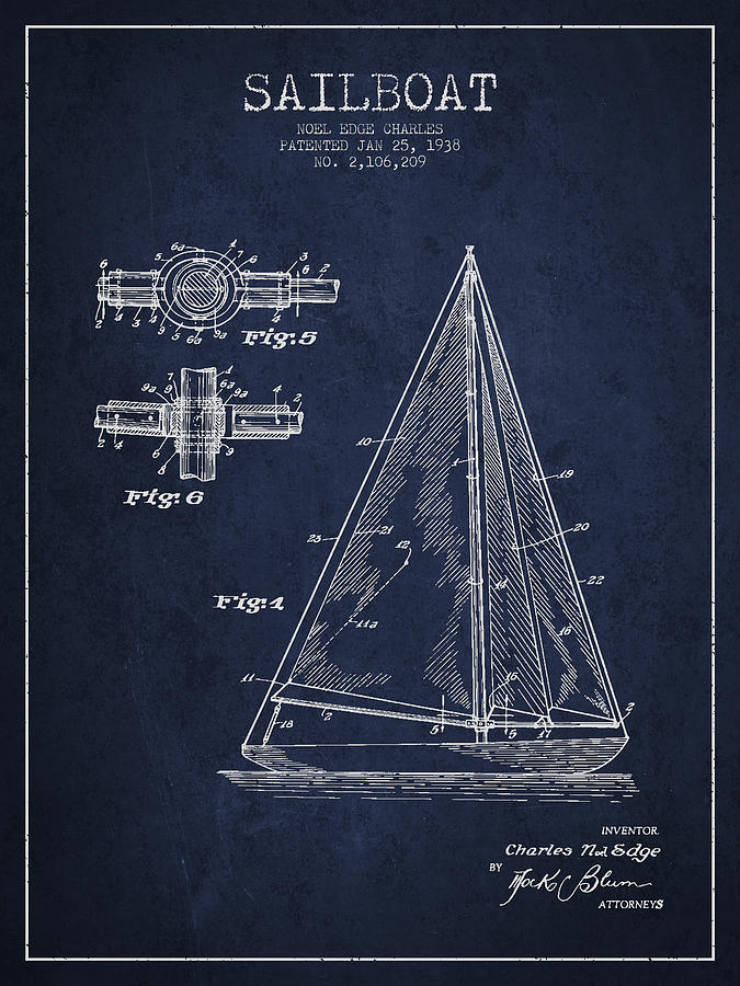 Vintage Digital Art - Sailboat Patent Drawing From 1938 #7 by Aged Pixel