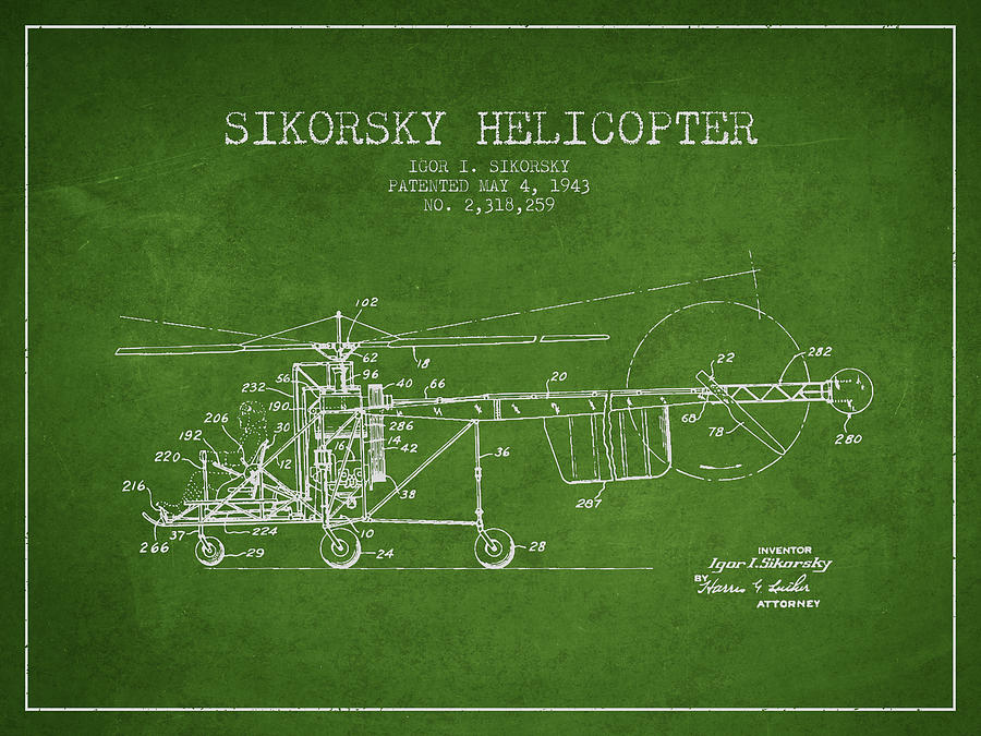 Vintage Digital Art - Sikorsky Helicopter patent Drawing from 1943 #7 by Aged Pixel