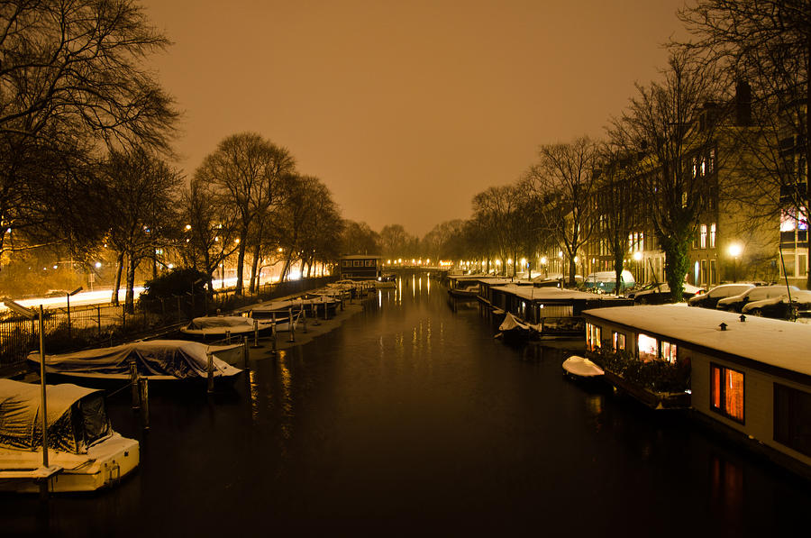Architecture Photograph - Snowy Amsterdam At Night #6 by Frank Gaertner