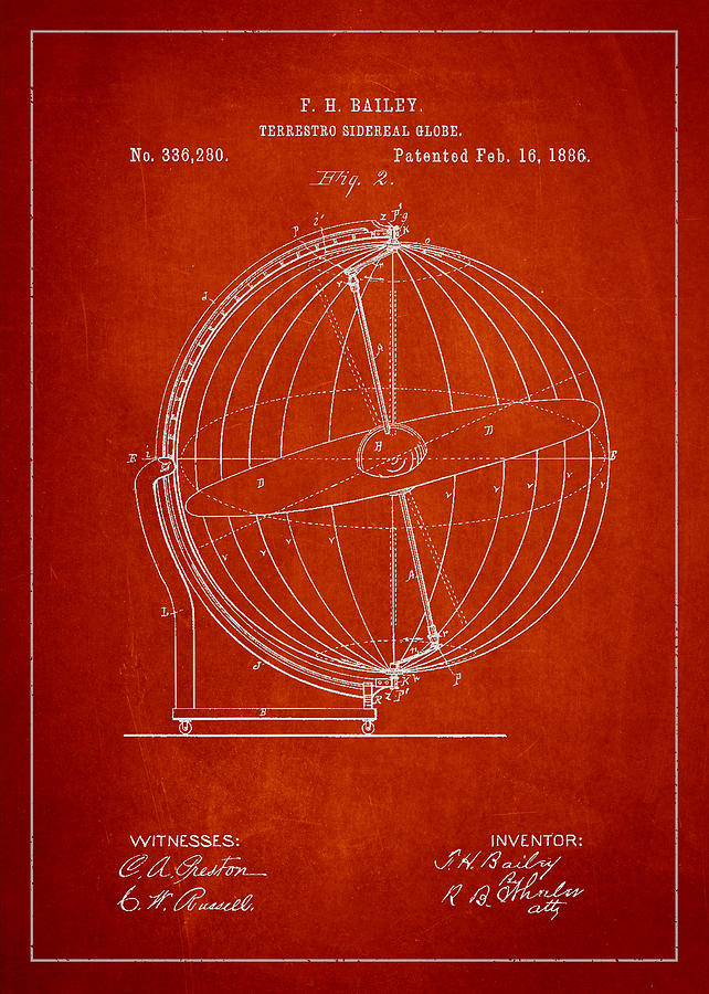 Vintage Digital Art - Terrestro Sidereal Globe Patent Drawing From 1886 #6 by Aged Pixel