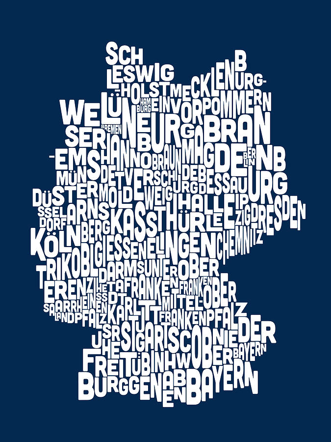 Text Map of Germany Map #6 Digital Art by Michael Tompsett