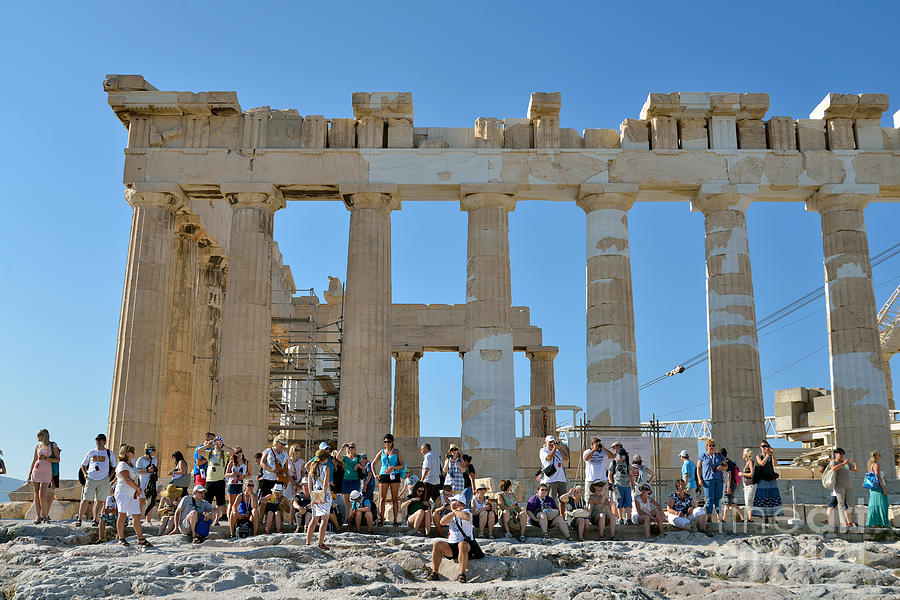Tourists in Acropolis of Athens in Greece #9 Photograph by George Atsametakis