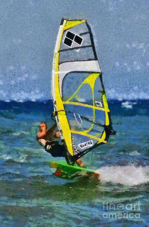 Windsurfing #10 Painting by George Atsametakis