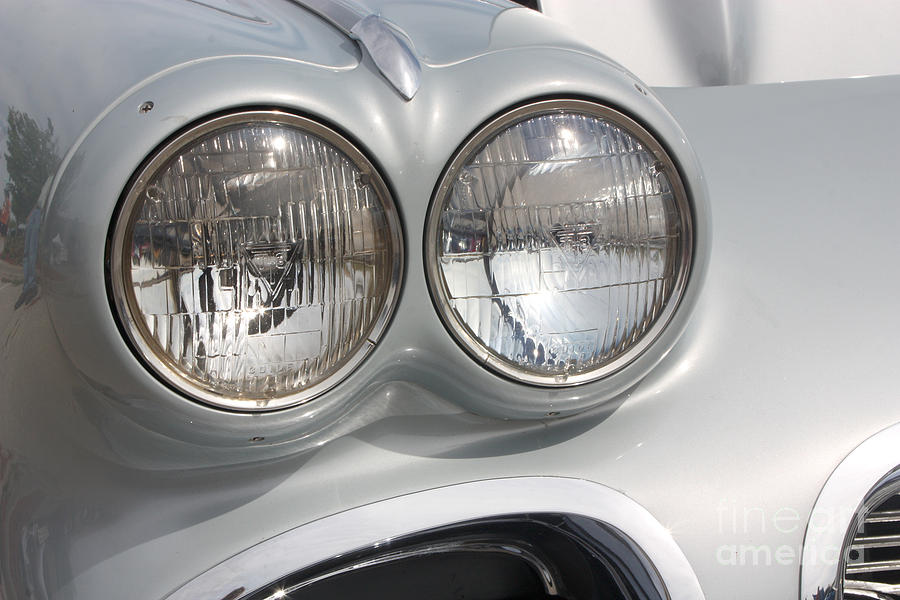 Car Photograph - 61 Corvette-Grey-Headlights-9235 by Gary Gingrich Galleries