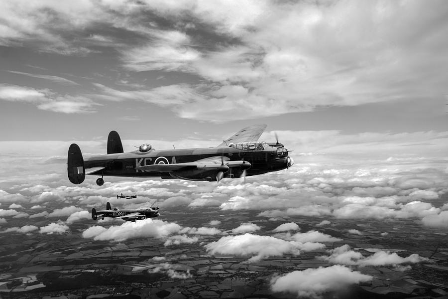 617 Squadron Tallboy Lancasters black and white version Photograph by Gary Eason