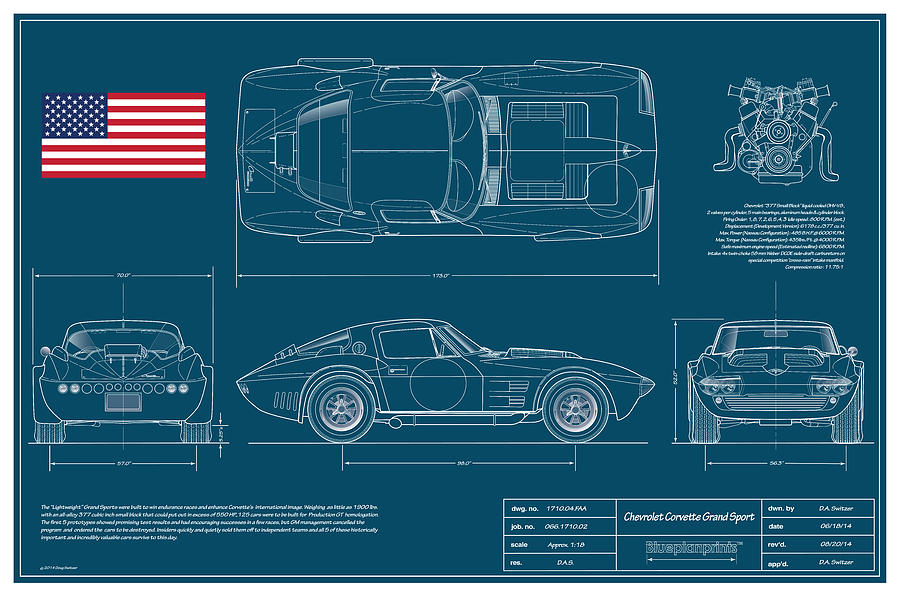 63 Corvette Digital Art - 63 Corvette Grand Sport Blueplanprint #63 by Douglas Switzer