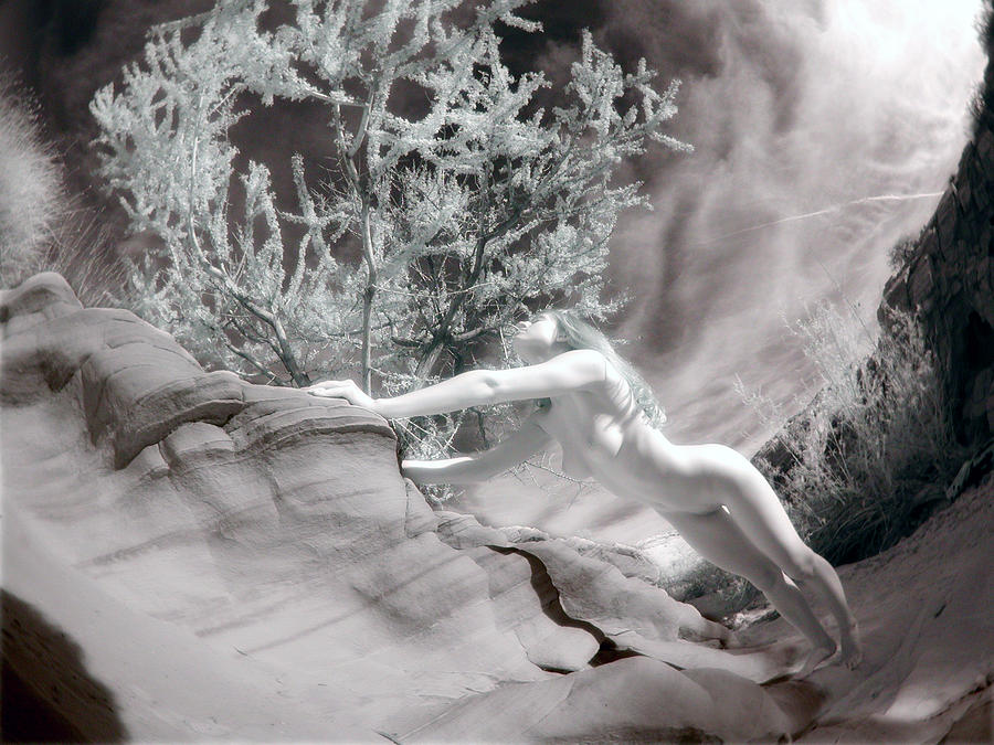 6336 Infrared Nude Woman in Desert Wash  Photograph by Chris Maher