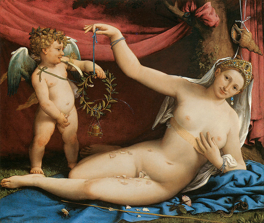 Venus and Cupid #3 Painting by Lorenzo Lotto