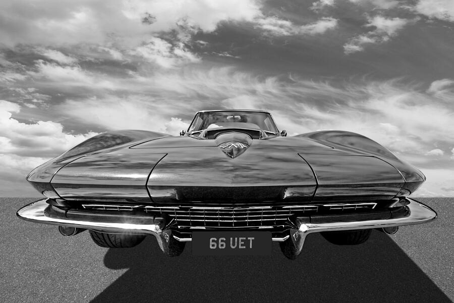 Corvette Stingray Photograph - 66 Vette Stingray in Black and White by Gill Billington