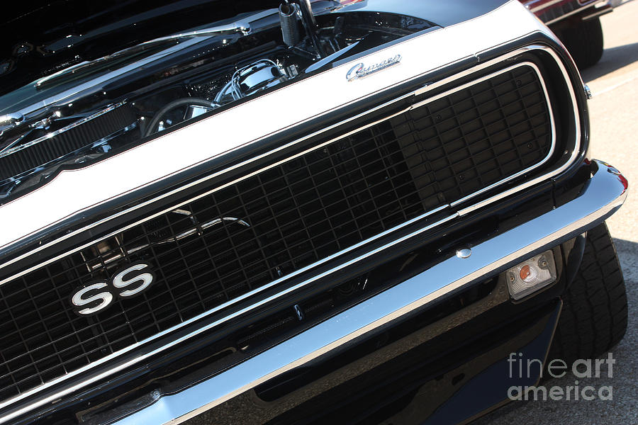 Car Photograph - 67 Black Camaro SS Grill-8039-2 by Gary Gingrich Galleries