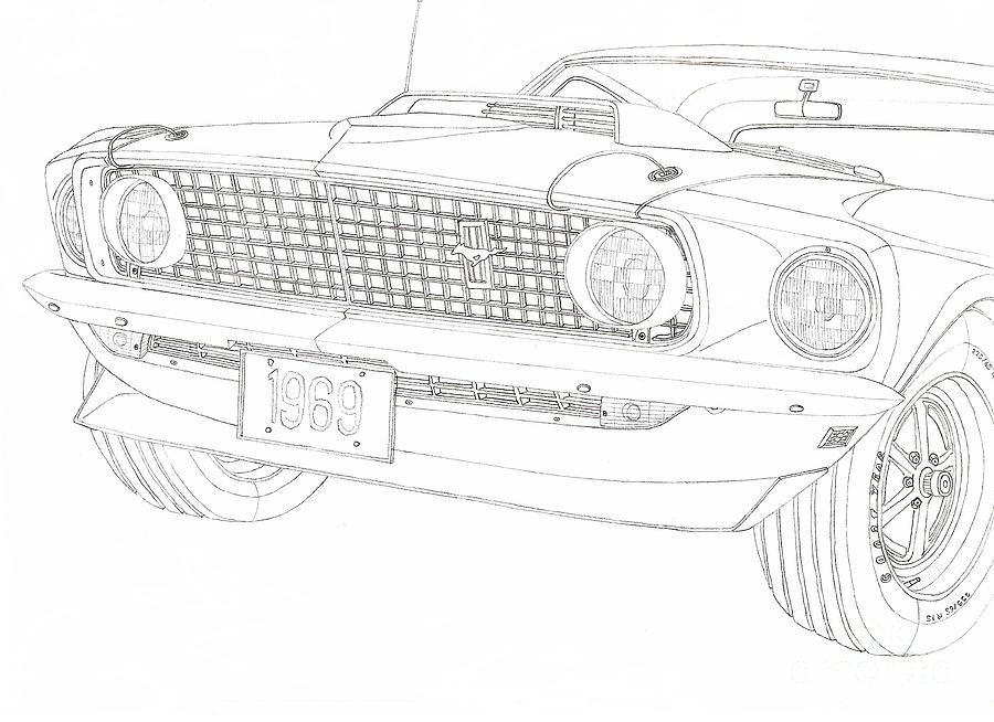 69'ford Mustang Mach1 Drawing by Kaan Ipek