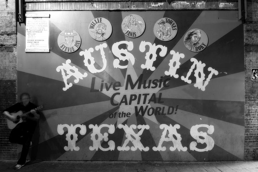 Austin Photograph - 6th Street Mural Mono 2 by John Gusky