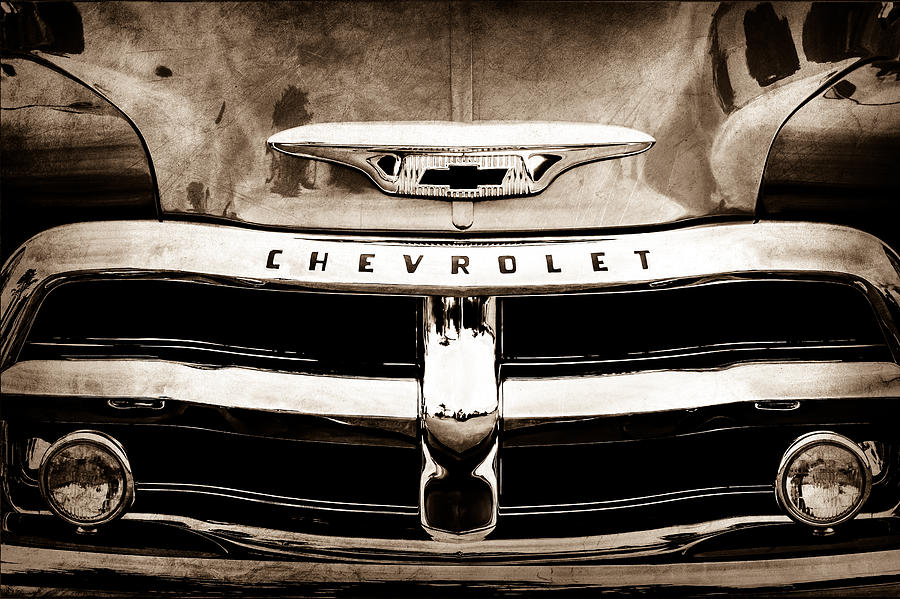 Car Photograph - 1955 Chevrolet 3100 Pickup Truck Grille Emblem #7 by Jill Reger