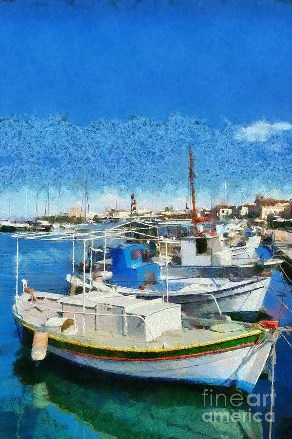 Aegina port #10 Painting by George Atsametakis