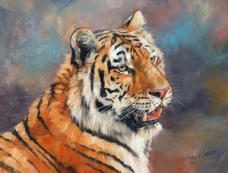 Amur Tiger Portrait Painting by David Stribbling