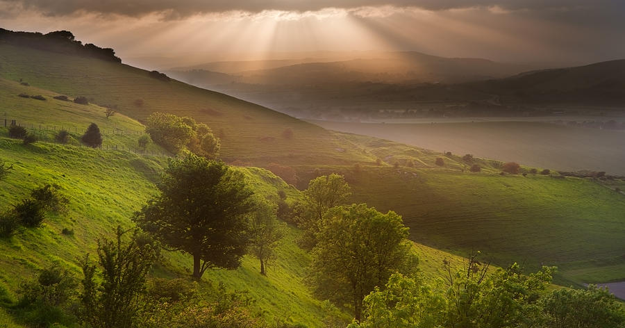 Nature Photograph - Beautiful English countryside landscape over rolling hills #7 by Matthew Gibson