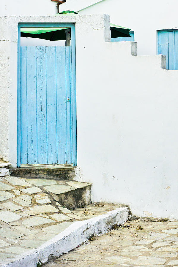 Greek Photograph - Blue door #7 by Tom Gowanlock