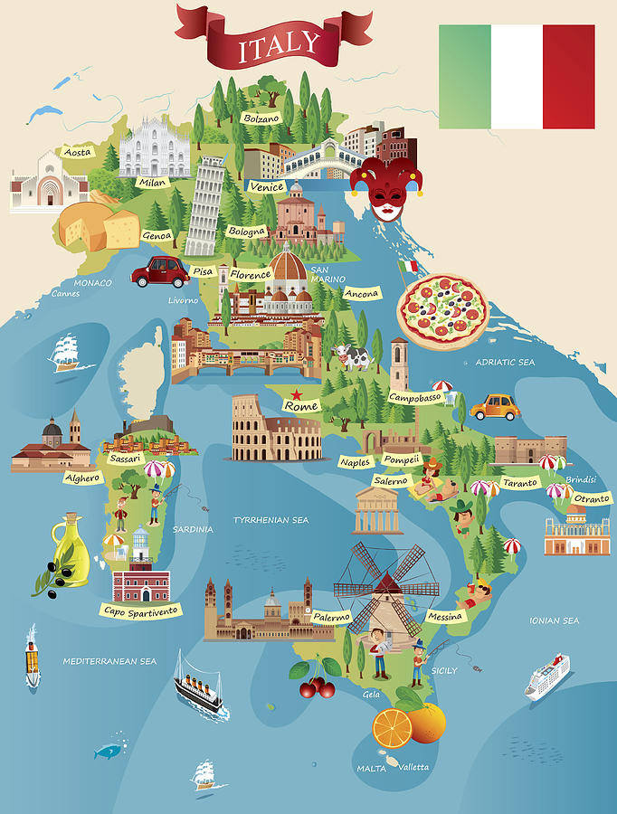 Cartoon map of ITALY #7 Drawing by Drmakkoy
